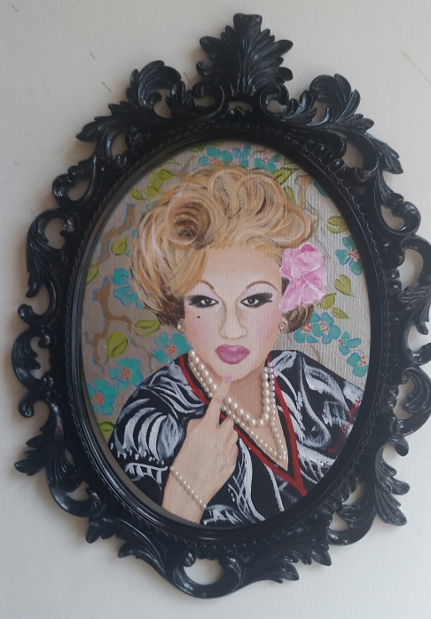 Pearl Necklace (Drag Queen series) by Cheryl Anne Grace | acrylic on canvas, rhinestones, polyresin frame Pearl Necklace (Drag Queen series)