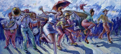 Second Line Sunshine by Marcus Akinlana | Giclee on canvas. Second Line Sunshine