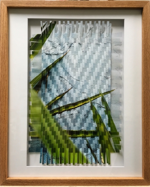 Blue Stucco Photo Weave Framed in Oak Frame by Vincente Weber | Film Photography, transparency paper, oak frame, framing glass. Blue Stucco Photo Weave Framed in Oak Frame