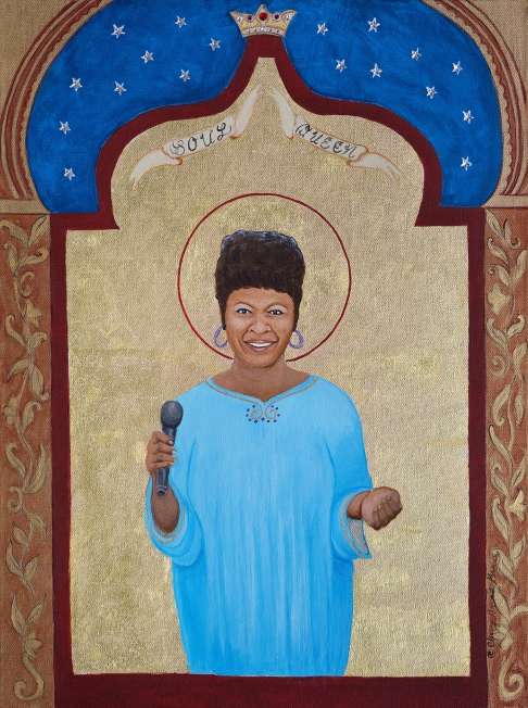 Soul Queen (Irma Thomas) by Cheryl Anne Grace | Acrylic, rhinestones, 23K gold leaf on canvas Soul Queen (Irma Thomas)