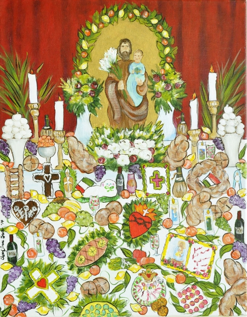 St. Joseph Altar #2 by Cheryl Anne Grace | Acrylic and gold on 1 1/2 St. Joseph Altar #2