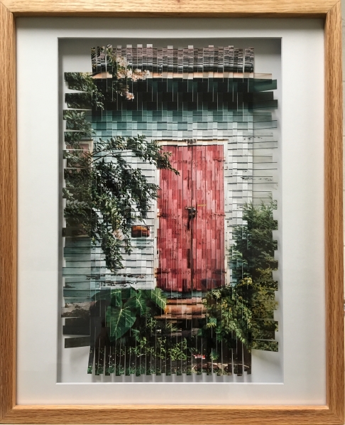 Paula - Photo Weaving framed in Oak by Vincente Weber | photo weave, transparency paper, oak frame. Paula - Photo Weaving framed in Oak