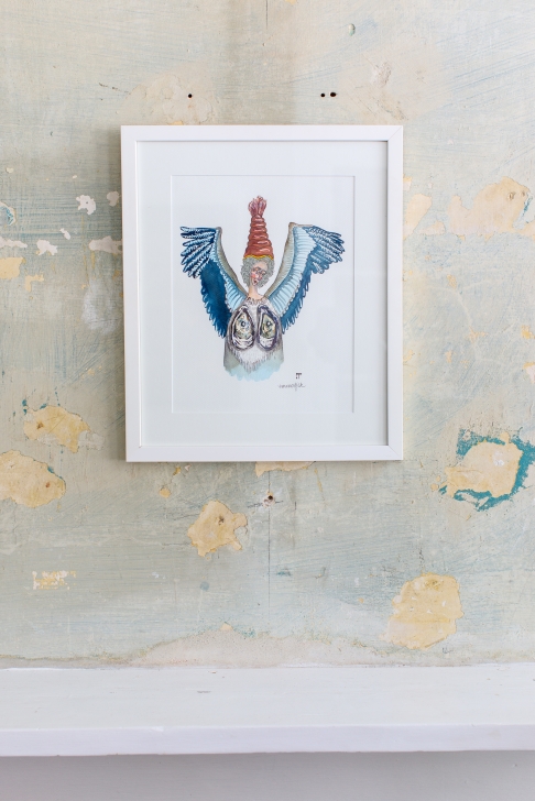Louisiana Deity : Blue Heron by Emma Fick | Watercolor and ink on paper Louisiana Deity : Blue Heron