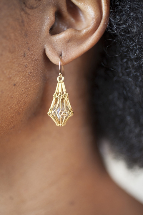 Fluidity Earrings by Forrest Bacigalupi | Vintage Marble/Glass Sphere. Available in Nickel Free Brass and 14K Gold-Filled.
Fluidity Earrings