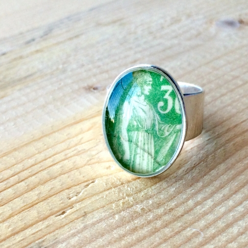 French Postage Stamp Ring by Emily McDonald | Silver plated copper, epoxy resin, postage stamp French Postage Stamp Ring