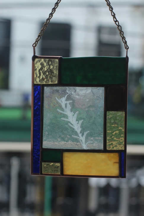 * Enverre Rosemary Stained Glass by Caitlin Waugh | Rosemary fused in float glass, stained glass, 60/40 solder, copper frame * Enverre Rosemary Stained Glass