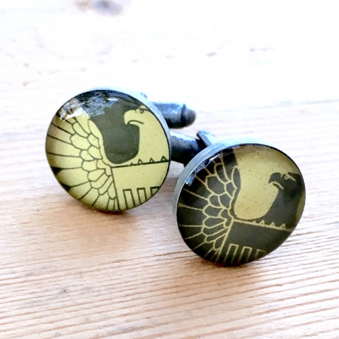 Eagle Stamp Cuff Links by Emily McDonald | Silver plated copper, epoxy resin, postage stamps Eagle Stamp Cuff Links