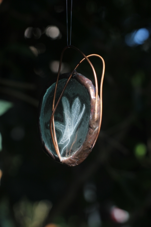 Orchid Enverre Ornament by Caitlin Waugh | Plants, glass, 60/40 solder, copper wire Orchid Enverre Ornament