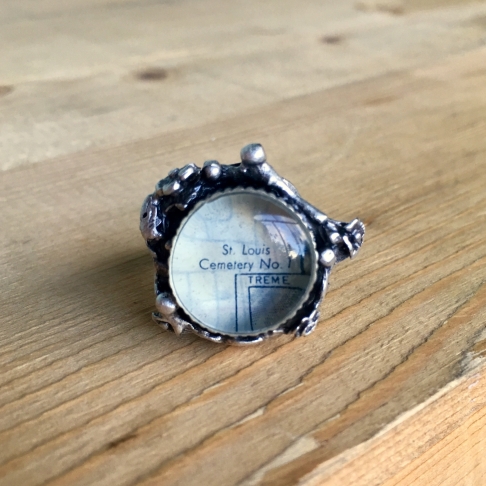 St. Louis Cemetery #1 Map Ring by Emily McDonald | Silver plated copper, epoxy resin, vintage map St. Louis Cemetery #1 Map Ring