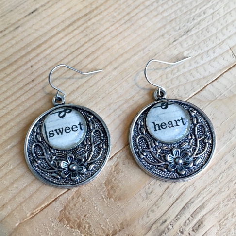 Sweetheart Earrings by Emily McDonald | Silver plated copper, epoxy resin, vintage sheet music Sweetheart Earrings
