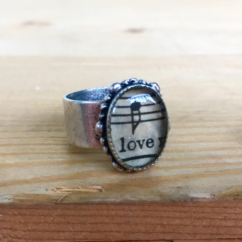 Musical Love Ring by Emily McDonald | Silver plated copper, epoxy resin, sheet music Musical Love Ring