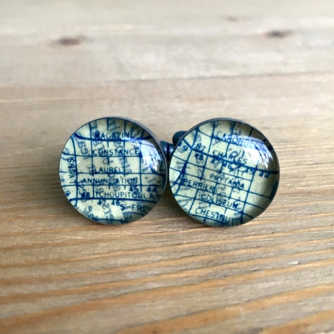 Uptown Map Cufflinks by Emily McDonald | Silver plated copper, epoxy resin, vintage map Uptown Map Cufflinks