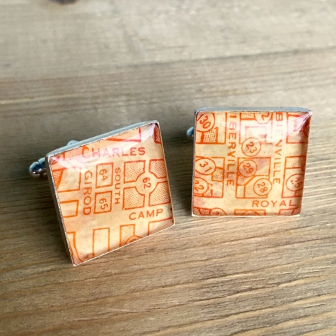 Rustic Red Map Cufflinks by Emily McDonald | Silver plated copper, epoxy resin, vintage map Rustic Red Map Cufflinks
