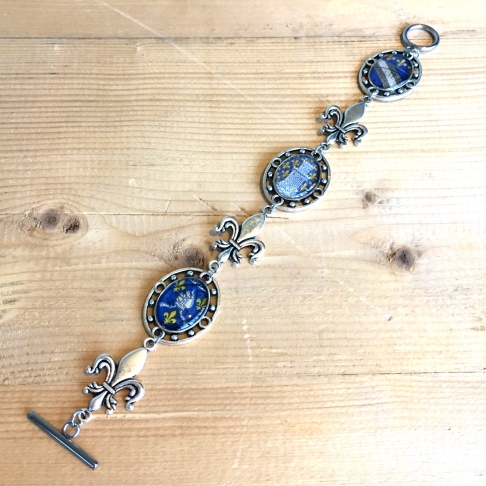 French Postage Stamp Bracelet in Blue by Emily McDonald | Silver plated copper, vintage postage stamps, epoxy resin French Postage Stamp Bracelet in Blue