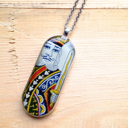 Classic King Playing Card Pendant by Emily McDonald | Silver plated copper, epoxy resin, playing card, stainless steel chain Classic King Playing Card Pendant