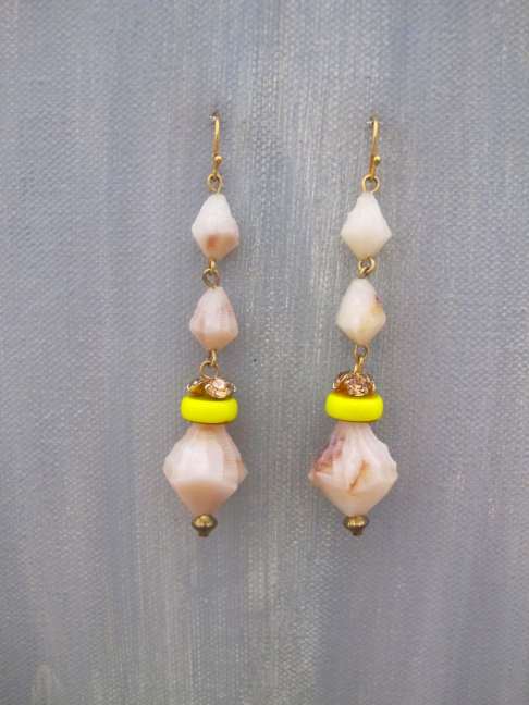 Three Wishes by Lauren Schonekas | Vintage lucite beads, vintage rhinestone bead cap, 14k gold-filled hooks. Three Wishes