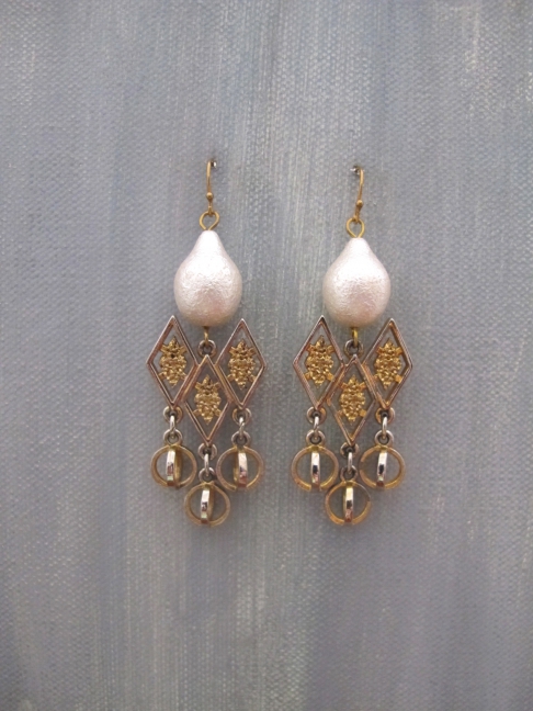 Make a Wish by Lauren Schonekas | Vintage cotton pearls, vintage diamond design casting, 14k gold-filled hooks, orb drops. Make a Wish