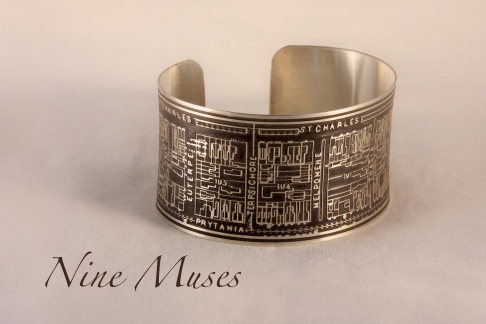 Nine Muses Etched Cuff Bracelet in Sterling Silver by Brandi Couvillion | Sterling Silver Nine Muses Etched Cuff Bracelet in Sterling Silver