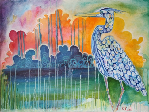 Blue Heron Sunset by Kat Ryalls | Oil on canvas. Blue Heron Sunset