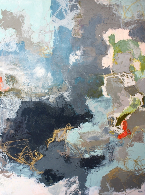 Movin' On Up II by Kris Muntan | Oil paint, oil sticks, beeswax, oil pastel, dammar varnish, birch board Movin' On Up II