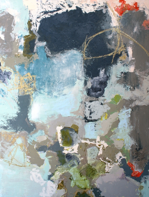 Movin' On Up I by Kris Muntan | Oil paint, oil sticks, beeswax, oil pastel, dammar varnish, birch board Movin' On Up I
