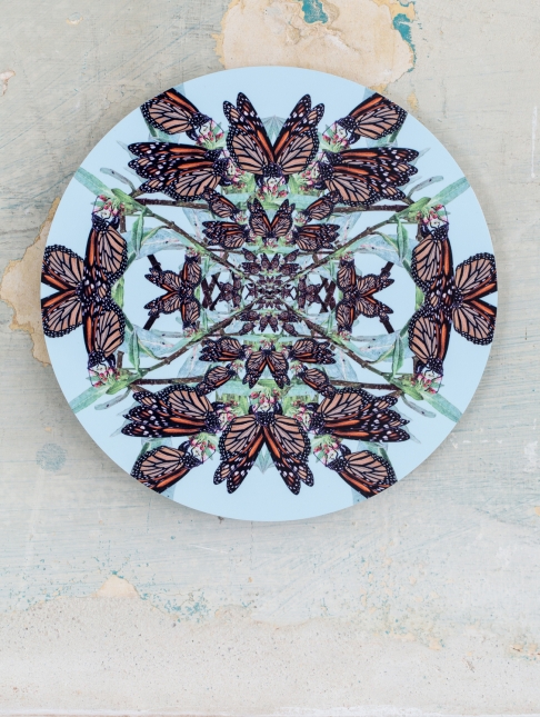 Metatron Monarch Medallion by Muffin Bernstein | Digital photographic collage on dye infused aluminum Metatron Monarch Medallion