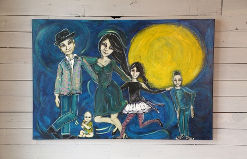Dancing in the Moonlight by Nancy Wolfe Kimberly | Acrylic paint, organza, glow in the dark paint, on canvas. Dancing in the Moonlight