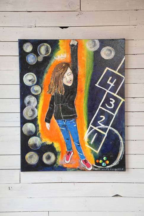 Girl Power by Nancy Wolfe Kimberly | Acrylic paint, spray paint, crayon, on canvas. Girl Power