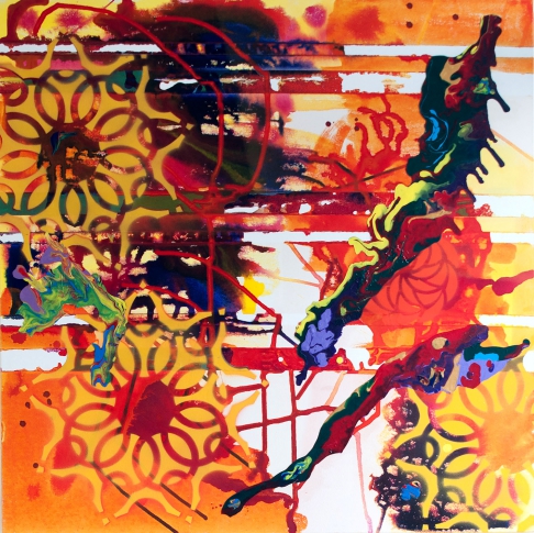 Orange Sofa Triptych by George Dolgy | Acrylic on canvas Orange Sofa Triptych