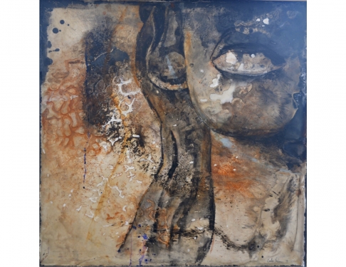 Restoring a Queen by Ember Soberman | Encaustic on plaster, wooden frame Restoring a Queen