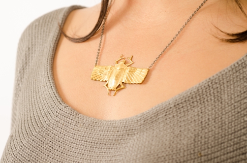 Winged Scarab Necklace by Forrest Bacigalupi | Nickel-free brass, 14K Gold-Filled, Sterling silver Winged Scarab Necklace