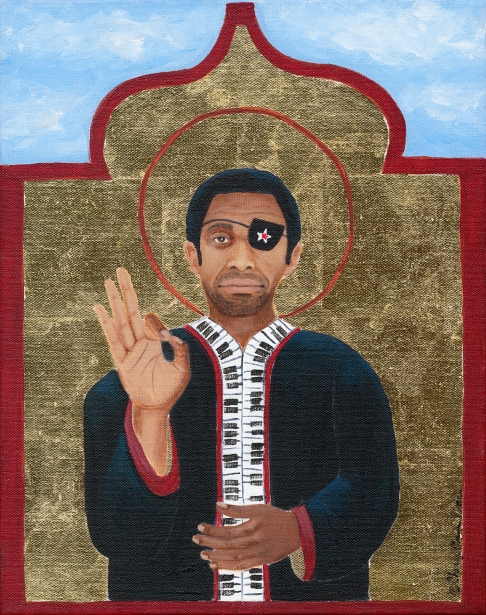 Black Chopin (James Booker) by Cheryl Anne Grace | Acrylic, rhinestones,23K gold leaf, on deep canvas Black Chopin (James Booker)