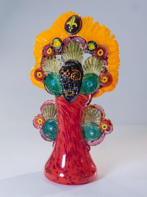 Mardi Gras Indian Vase in Orange by Teri Walker & Chad Ridgeway | Handblown and sculpted glass Mardi Gras Indian Vase in Orange