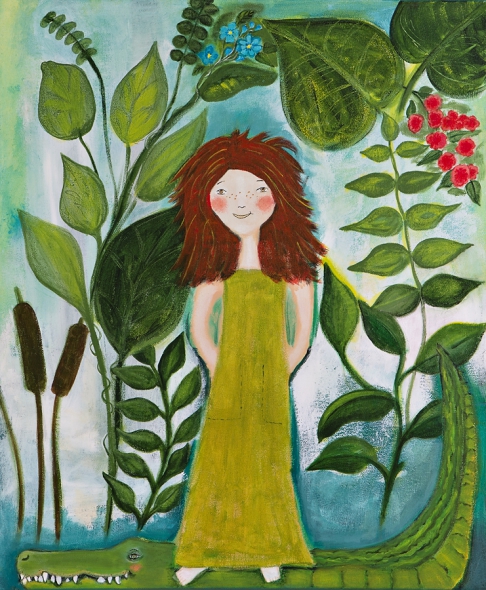 Swamp Girl by Nancy Wolfe Kimberly | Acrylic paint, china marker, varnish on canvas Swamp Girl