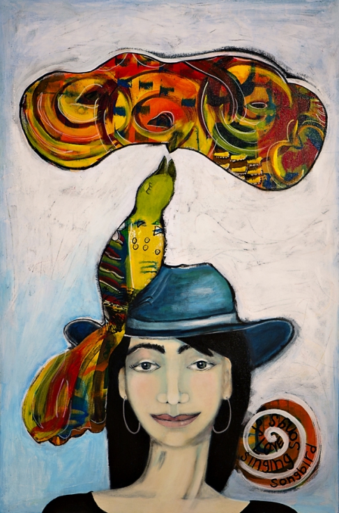 Songbird Singing Songs of Love by Nancy Wolfe Kimberly | Acrylic paint, varnish, wax on canvas. Songbird Singing Songs of Love