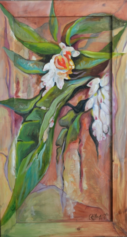Ginger Flowers by Rebecca Birtel Madura | oil and mixed media on wood Ginger Flowers