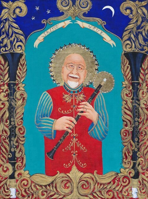 Saint Pete (Pete Fountain) by Cheryl Anne Grace | Acrylic, rhinestones,23K gold leaf, on deep canvas Saint Pete (Pete Fountain)