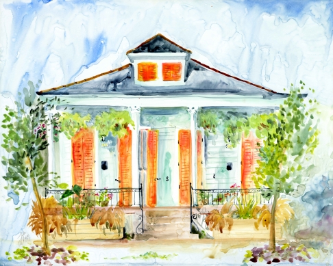 Where Y'art Works | "Orange Shutters And Hanging Ferns - Print" By Lyla Clayre
